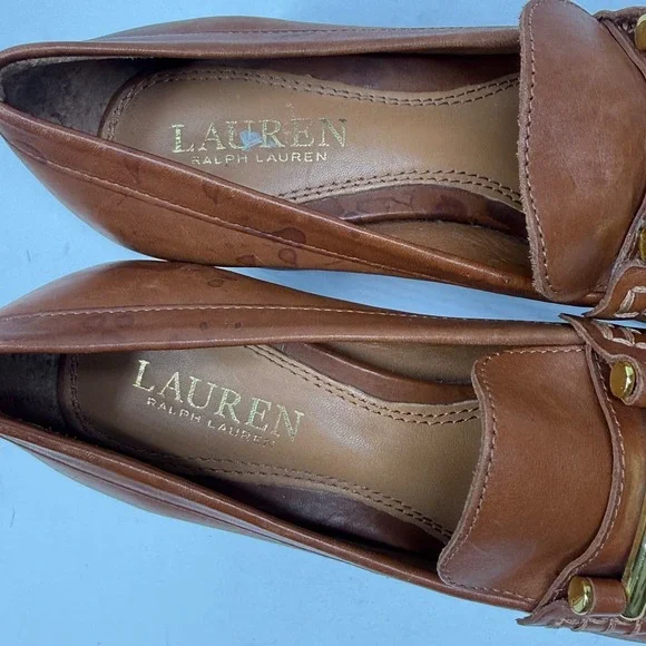 Lauren Ralph Lauren Loafer Slip On Brown Leather Block Heel Classic Size 5.5B - Picture 10 of 10